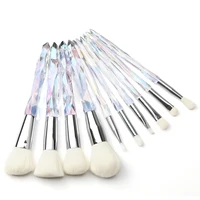 

10 pcs Crystal transparent handle makeup brushes 2019 bling metallic custom logo makeup brushes