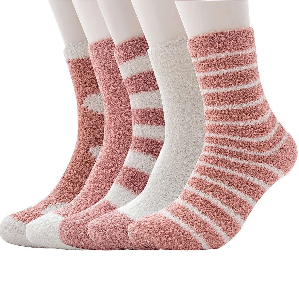 Autumn and Winter Explosion Plain Color Series Non-hair off Coral Velvet Tube Women's Socks Warm and Thick Floor Socks