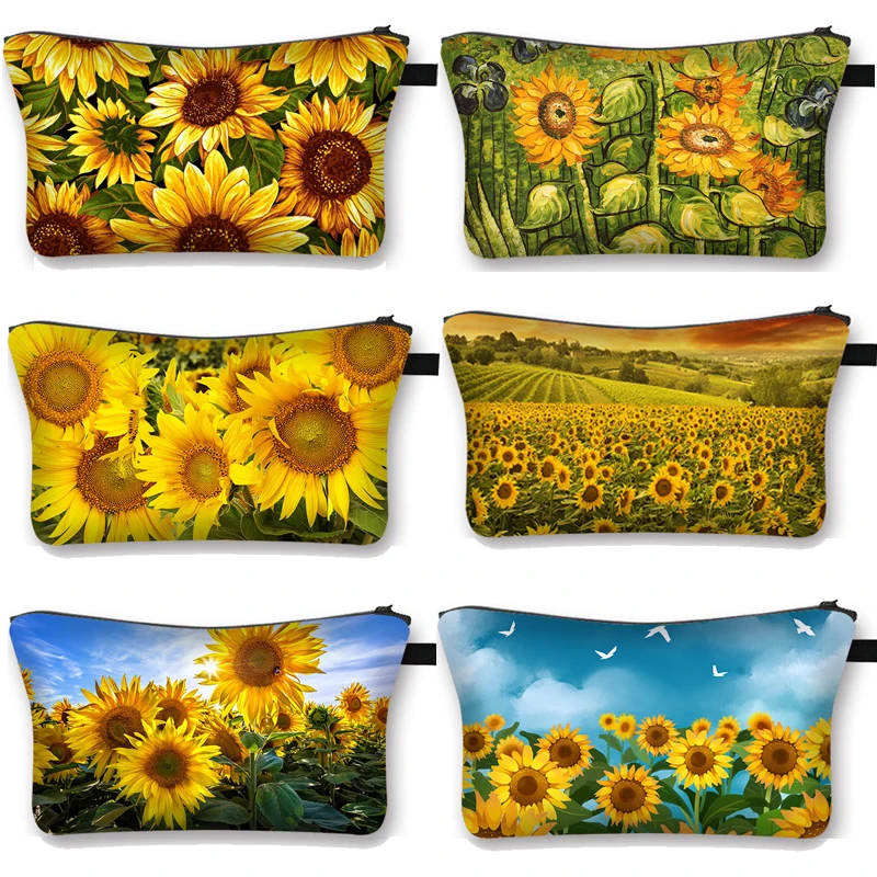 

Sun Flower Beautiful Print Women Fashion Cosmetic Bag Ladies Makeup Bag Sunflower Large Capacity Cosmetic Organizer Bags Pouches, Customized