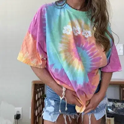 

F10953A 2020 New arrived summer tie-dye short sleeve round neck casual t-shirts for women, As picture