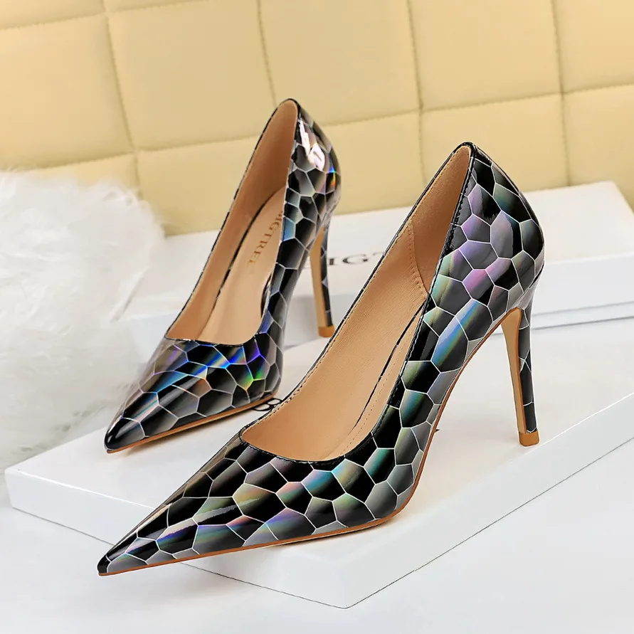 

Fashion Women Patent Leather Pointed Toe Pumps Sexy Ladies Office Court Shoes Stiletto Thin High Heels