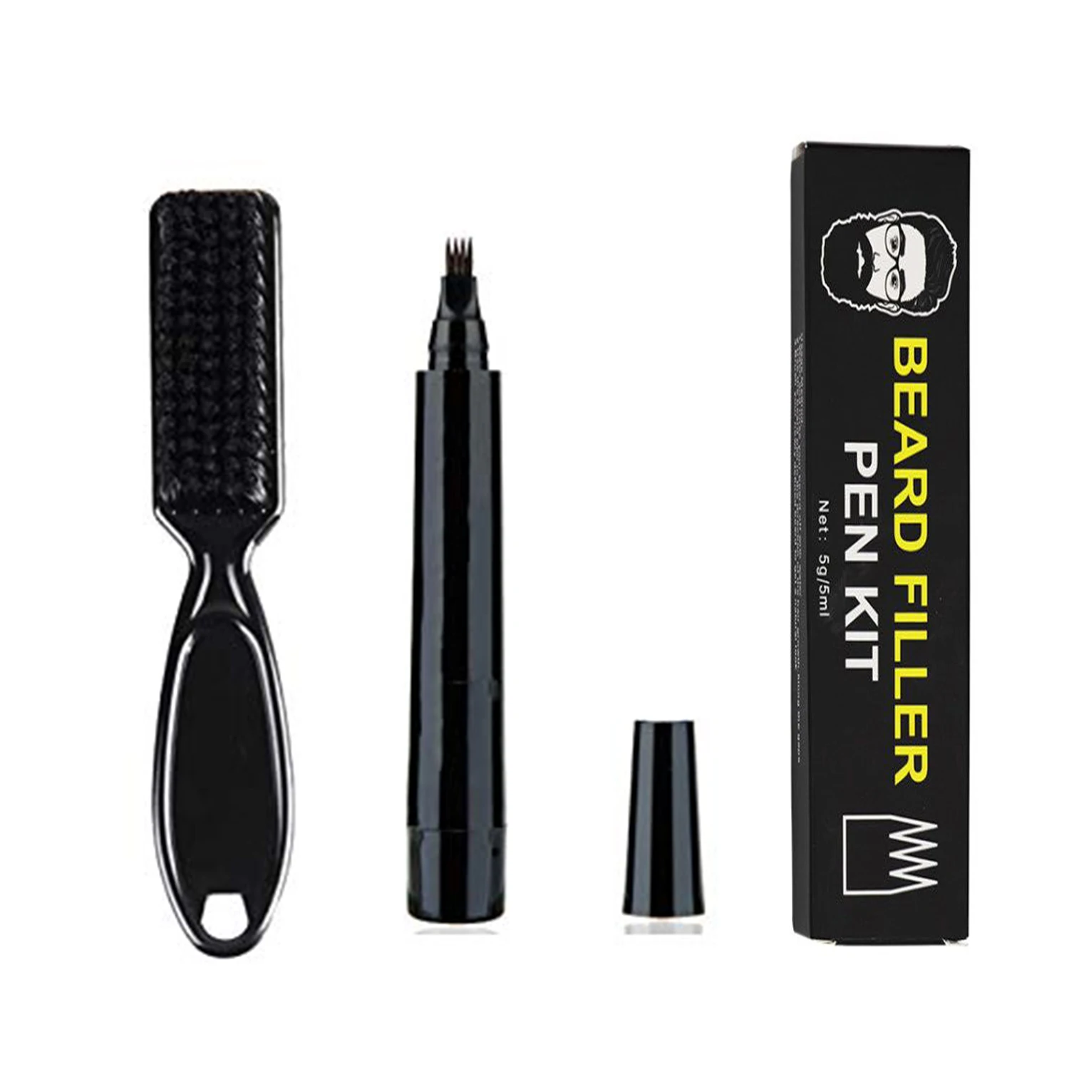 

Barba private label beard filler pencil waterproof beard filling pen brush beard pen kit, Black,brown,dark brown