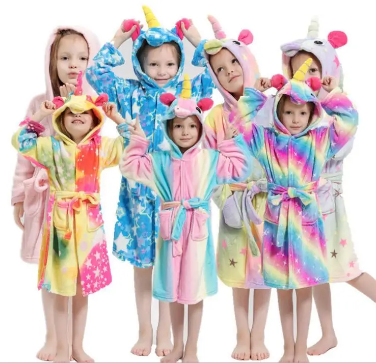 

New children's Pegasus bathrobe Flannel Unicorn cartoon children's home gown nightgown animal home bathrobe, Colors