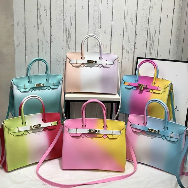 

Amazon INS Hot Sale Female Jelly Handbag Gradient Color PVC Square Large Capacity Shoulder Bag Ladies Hand Bags Women