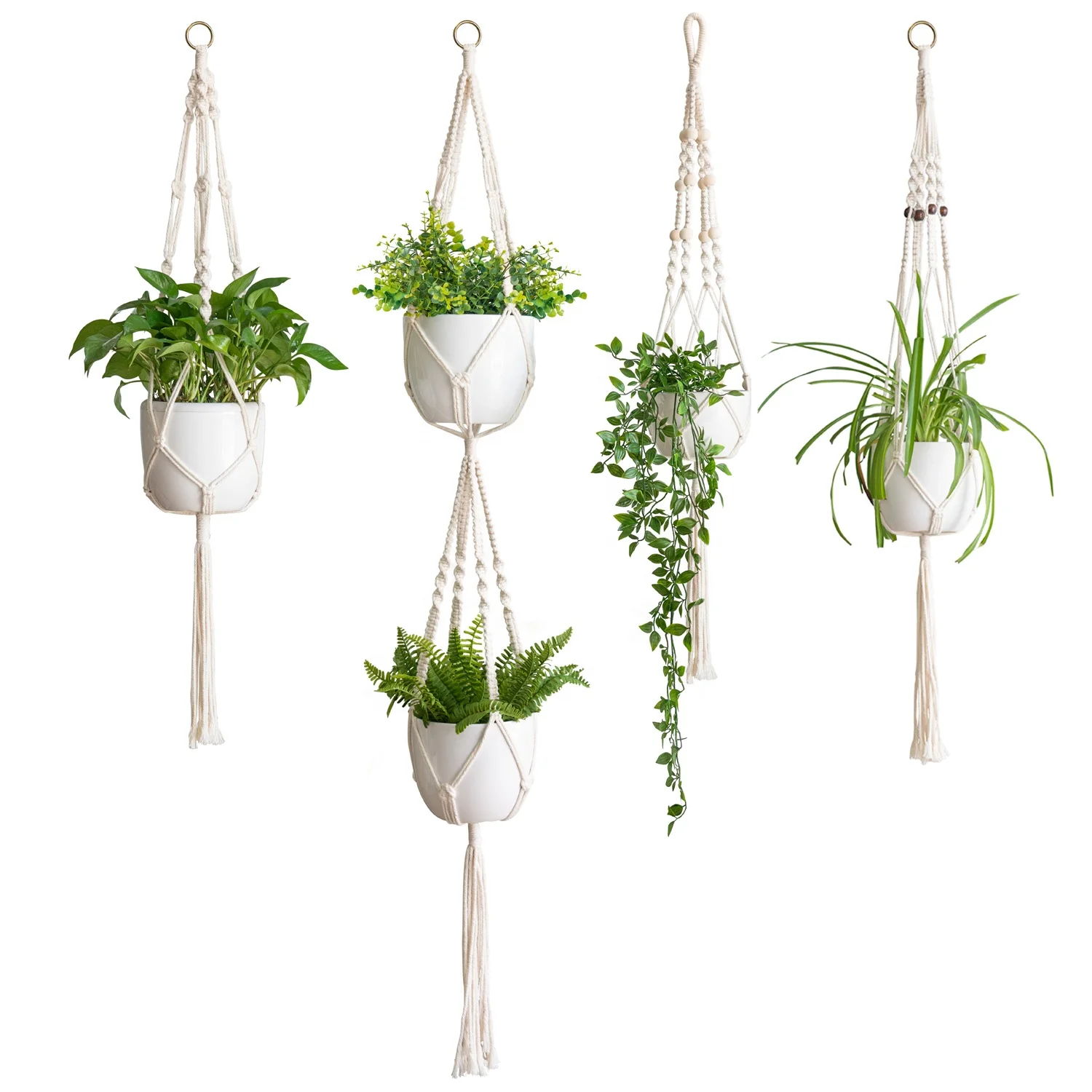 

Garden Decoration New Fashion Handmade Cotton Macrame Plant Hanger Indoor, White