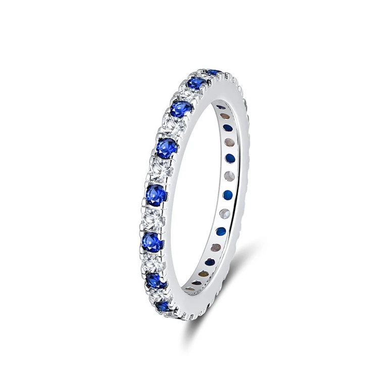 

Fashion Wholesale Sterling Silver Full Pave Stackable Statement Natural Sapphire Gemstone Rings for Women