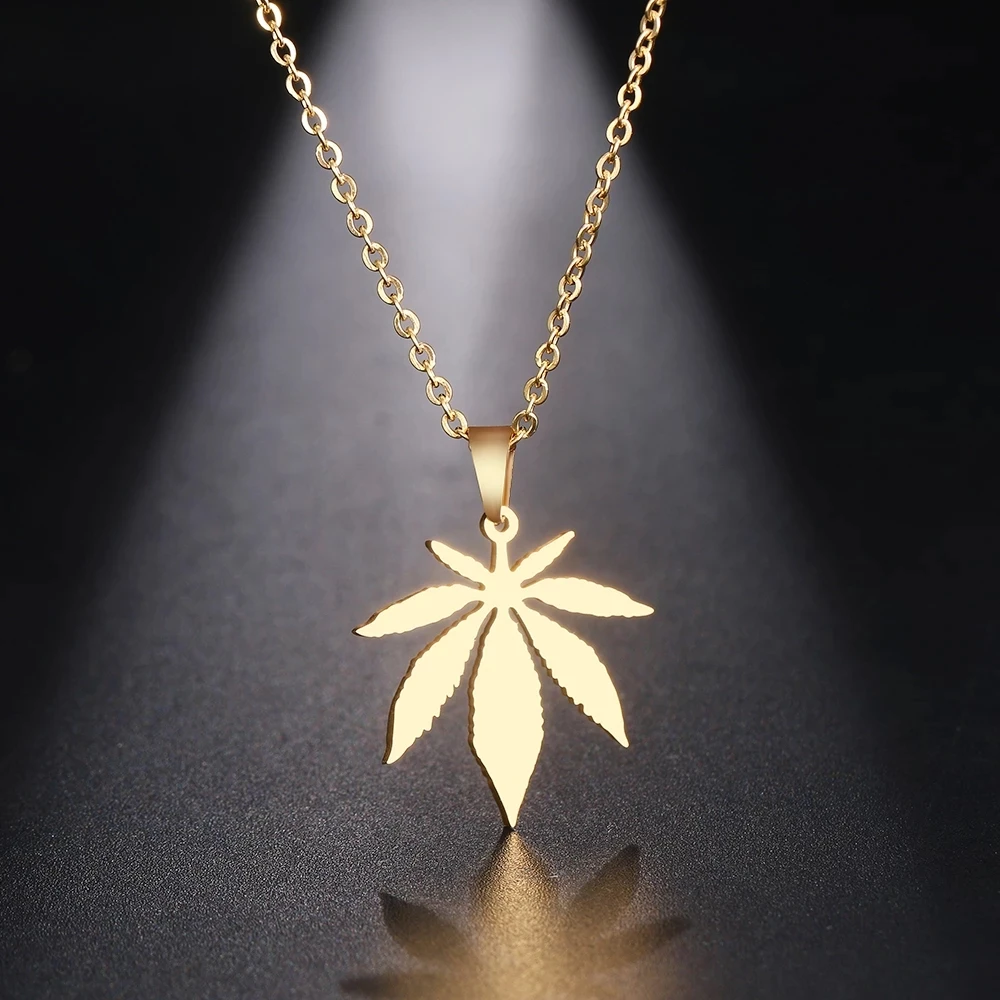 

Stainless Steel Necklace Maple Leaf Choker Pendant Necklace Engagement Jewelry For Women Man