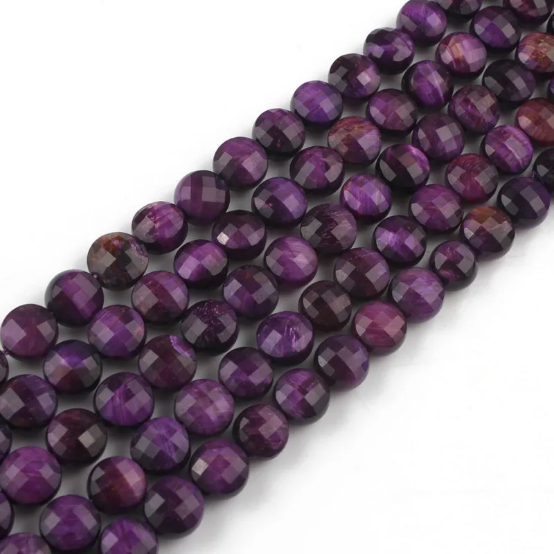 

8x8mm Natural Round Flat Faceted Purple Tiger Eye Beads Stone Loose Spacer Beads for DIy Bracelet Necklace