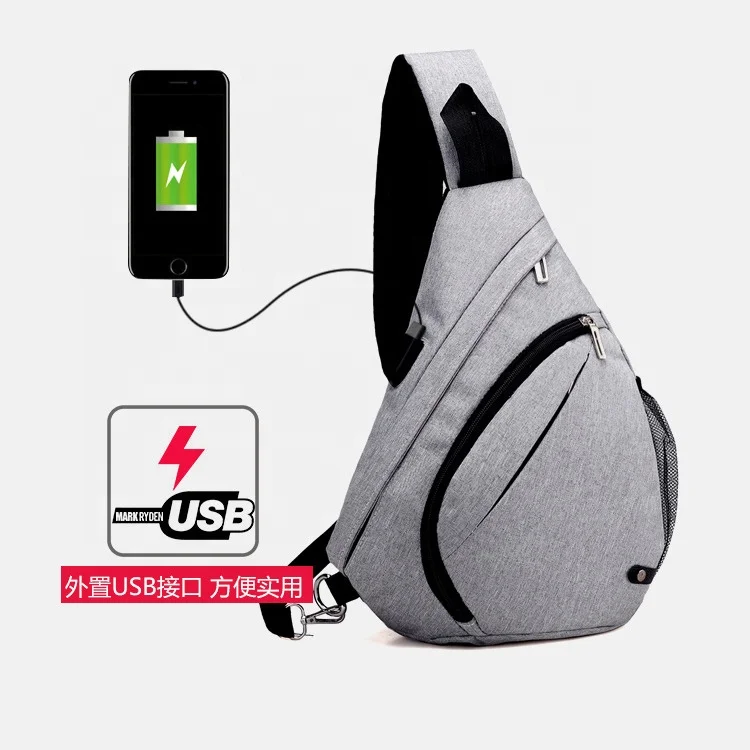 

wholesale cheap luxury nylon sports chest bag leather men with USB charging port, Customized color