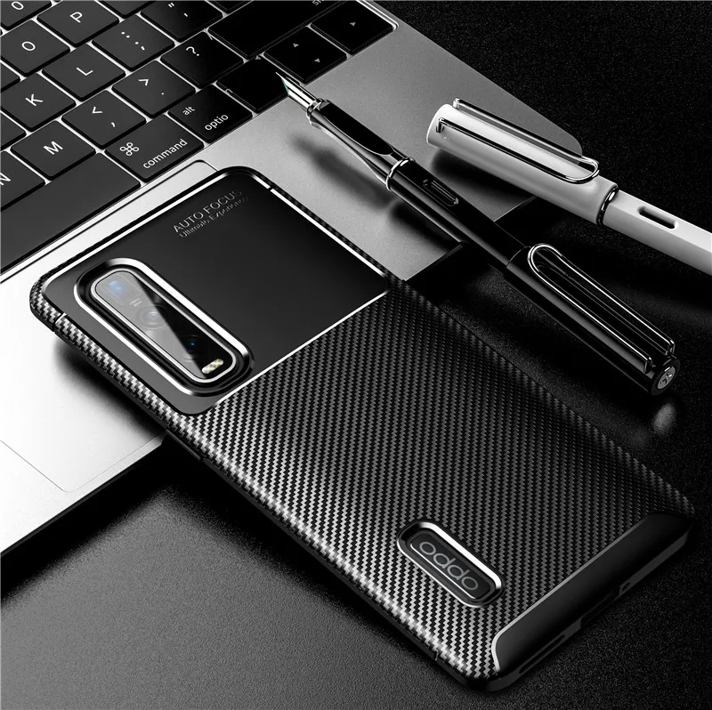 

Dust-proof Shockproof Carbon Fiber Texture Soft Mobile Phone Case For Oppo Find x2 Pro, Black,blue,brown