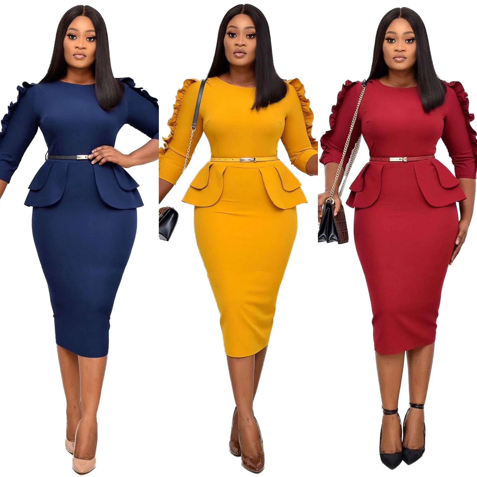 

Wholesale Fashion Women Long Sleeve Bodycon Elegant Casual Party Dress Ladies