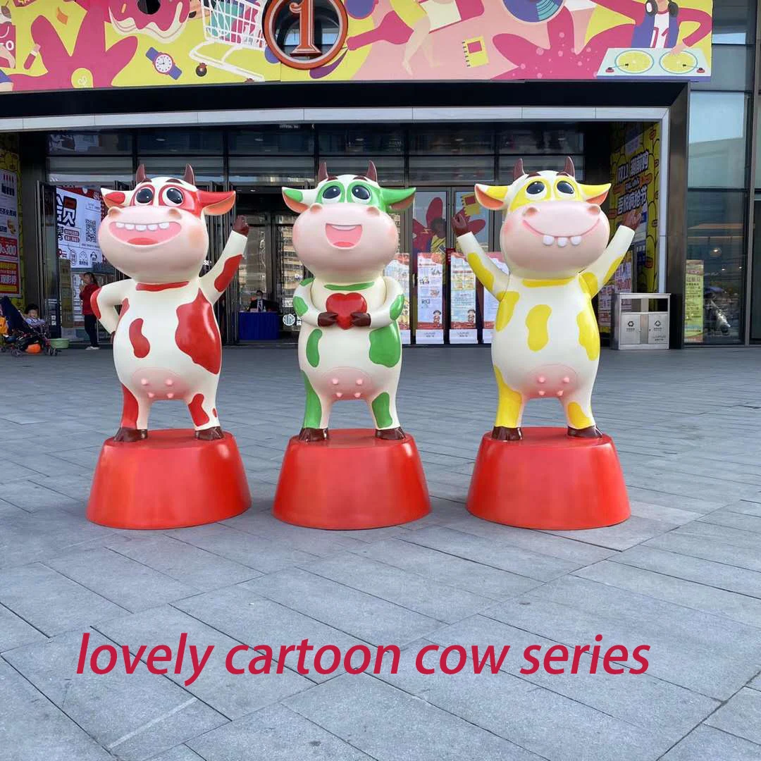 Handworked Life Size Cartoon Sculpture Fiberglass Resin Mini Ox Bull