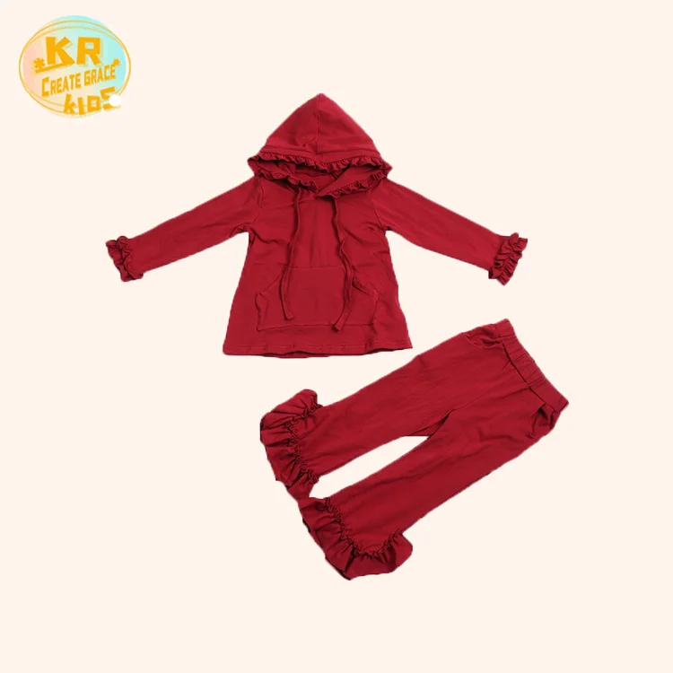 

Solid Color Accept Custom Hoddy Sweatshirt Ruffled Shirt Girls Clothing Sets For Winter