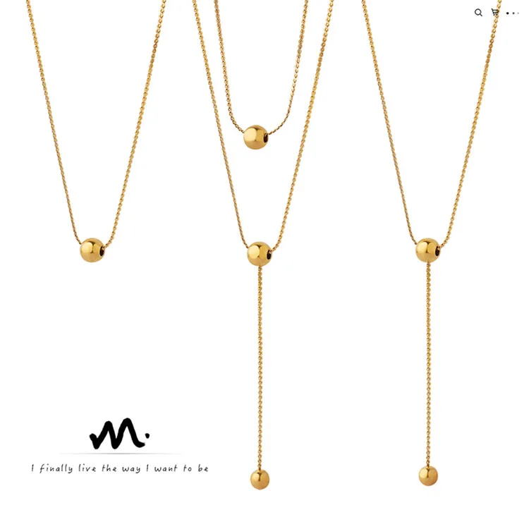 New Design Custom Stainless Steel 18K Gold Plated Women Charms Double Layer Round Beads Small Pendant Necklace