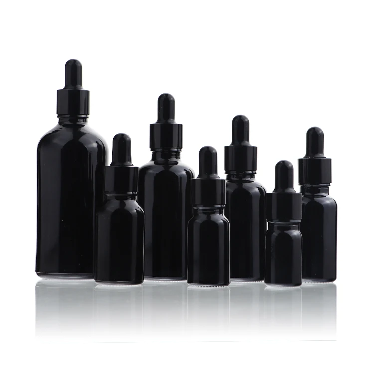 Glossy Black Tincture Bottles Glass Dropper Serum Bottle 5ml 10ml 15ml