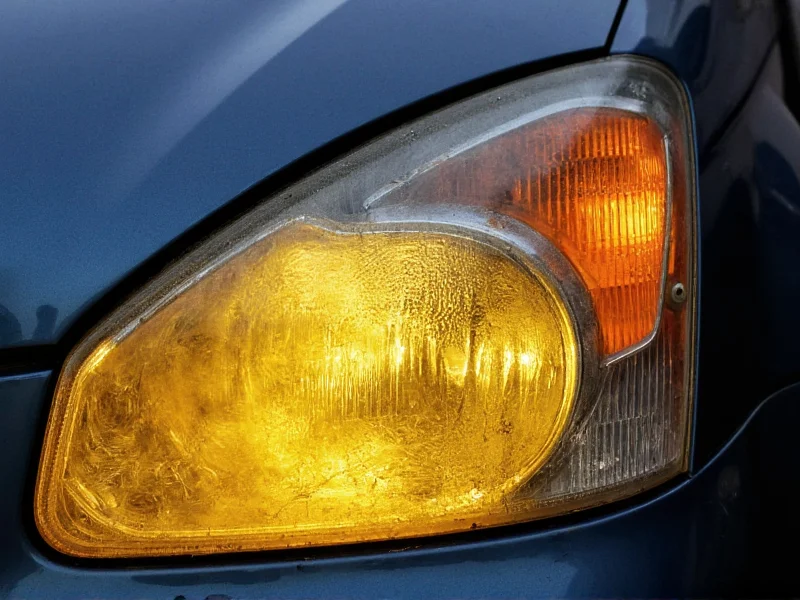 Yellowed car headlights showing oxidation damage