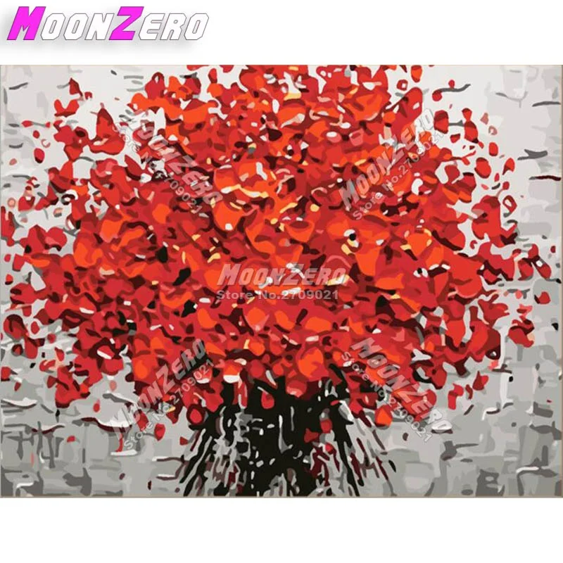 

Number Coloring Hanging Painting Home Wall Scenery Decorations Handmade Artwork Fire Red Bouquet Vase, Multi colors