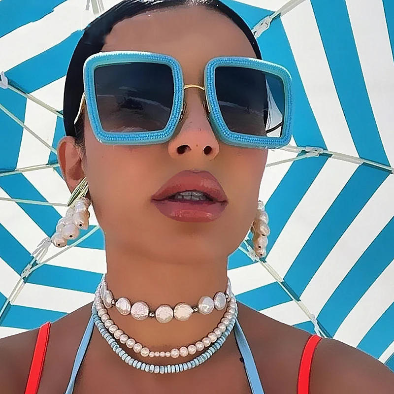 

L4359 2022 Fashion Square Crystal Shiny Sunglasses Women Vintage Alloy Oversize Rhinestone Sun Glasses Female Party Shades Men