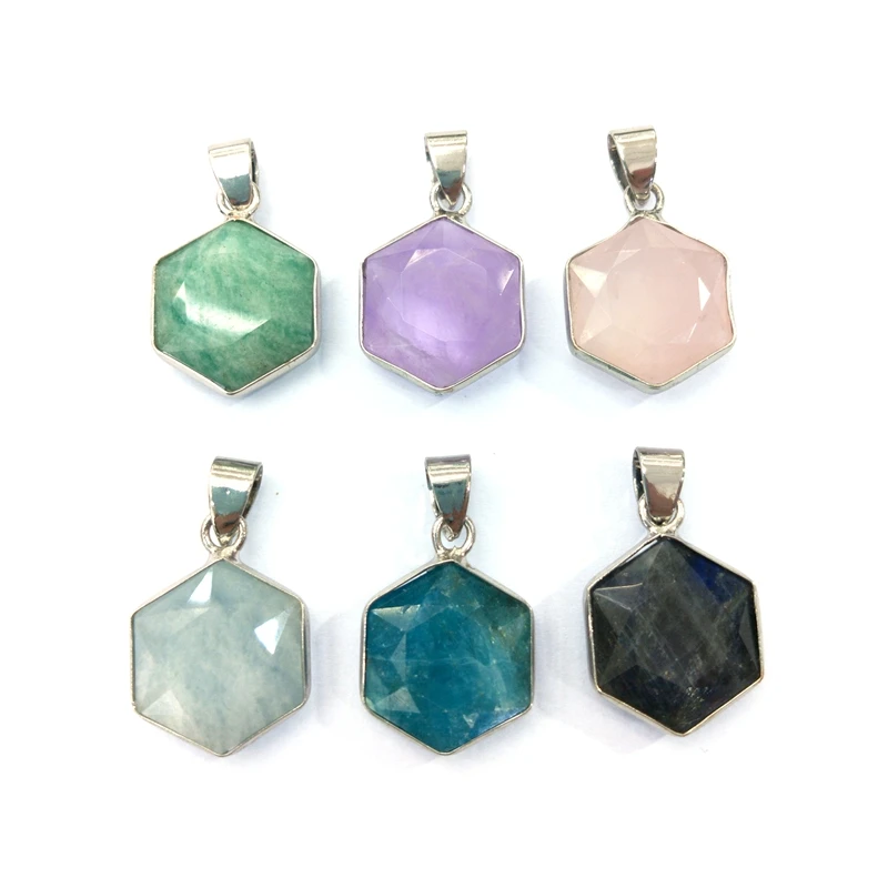 

Natural Gemstone Charms Hexagon Faceted Multi Colors Stone Jewelry Birth Stone Crystal Beads Connector for Necklace Making, Gold natural pendant