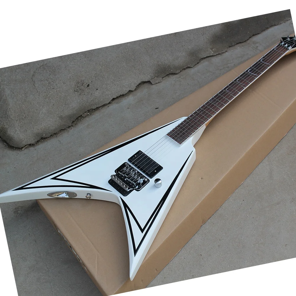 

Flyoung White Flying V Shape Electric Guitar 6 Strings Stringed Instruments rosewood Fretboard guitar