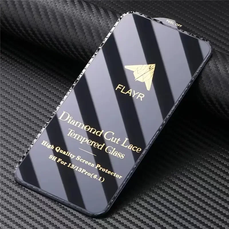 

High Quality Anti-scratch Color Edge Diamond Cut Lace Tempered Glass Screen Protector for iPhone X XR 11 12 13 14 Pro Max