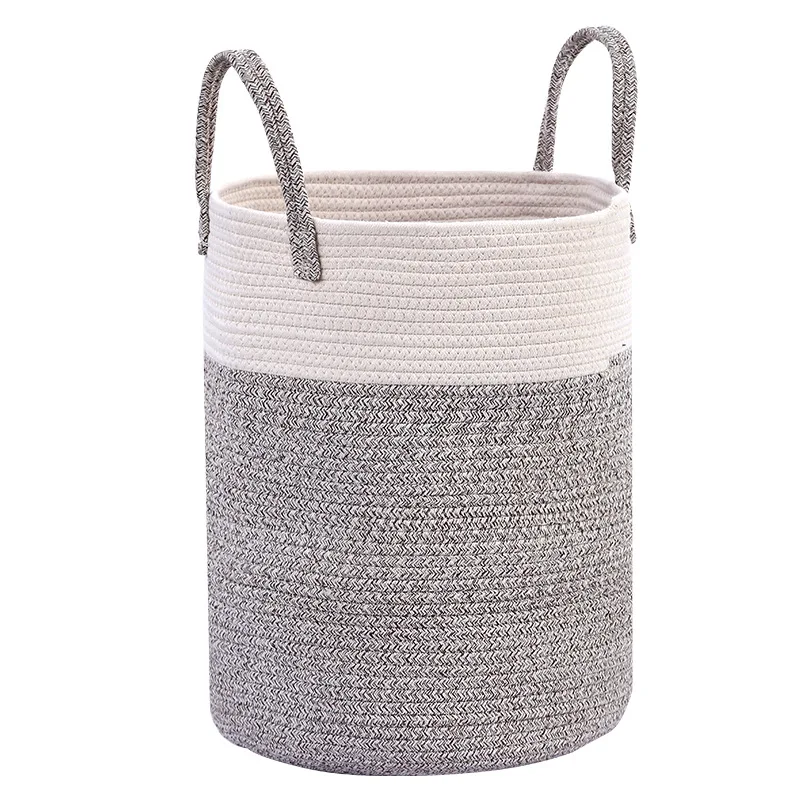 

High quality large cotton rope woven laundry basket with handles