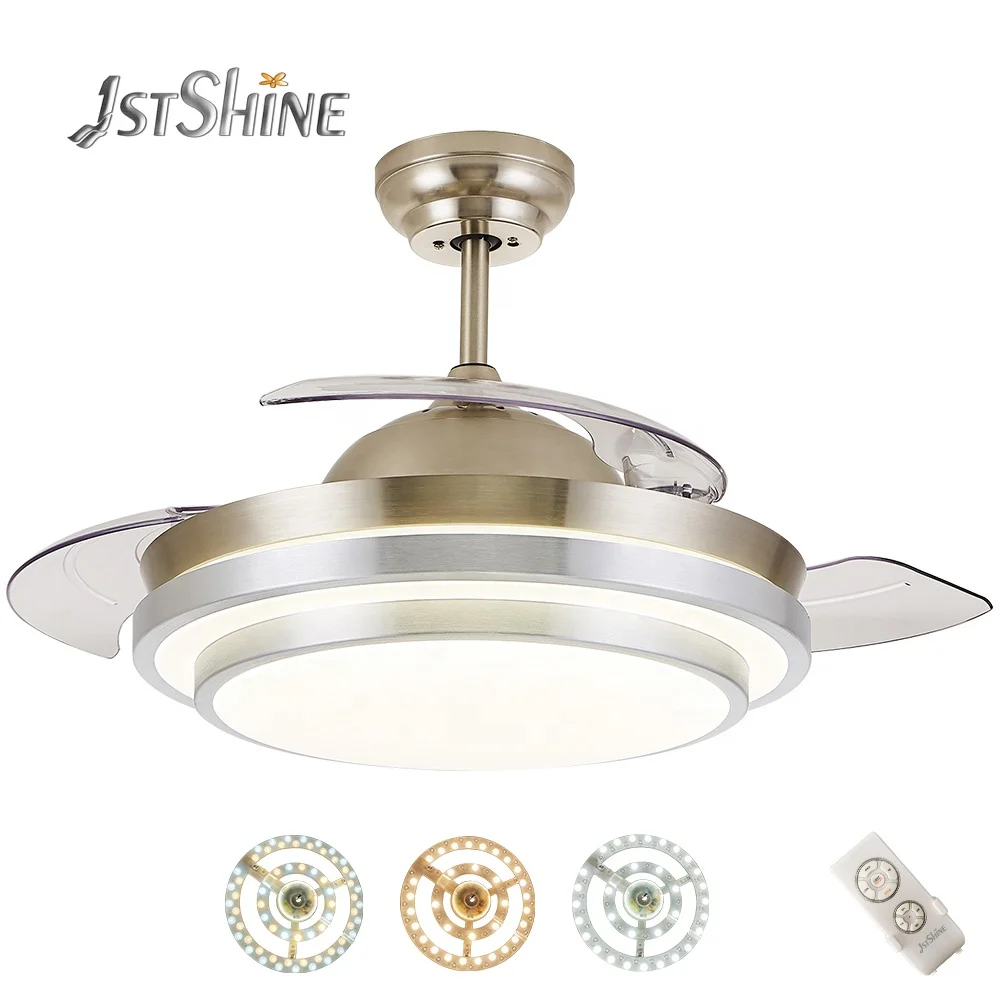 1stshine decorative Acrylic lampshade bldc retractable blades fancy ceiling fan with led light remote control