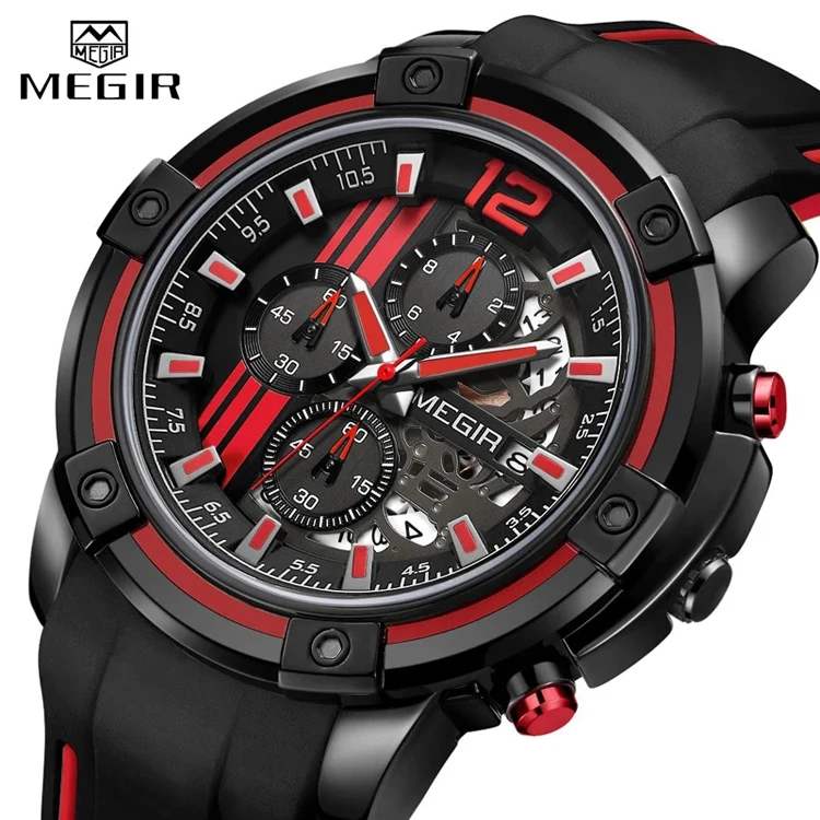 

MEGIR 2097 Big Dial Quartz Men Watches Sport Watch with Chronograph Silicone Military Men Relogio Masculino Fashion Wristwatches