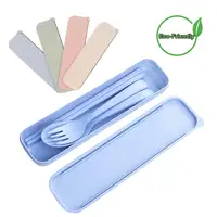 

Eco-Friendly Portable Plastic Reusable Camping Travel Wheat Straw Cutlery Set