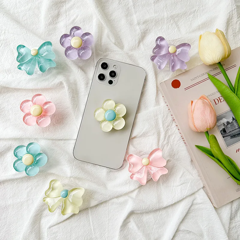 

2023 ins Korea Style Kickstand Flower Expand Phone Holder Acrylic Epoxy Resin Phone Socket With Phone Grip Custom Logo