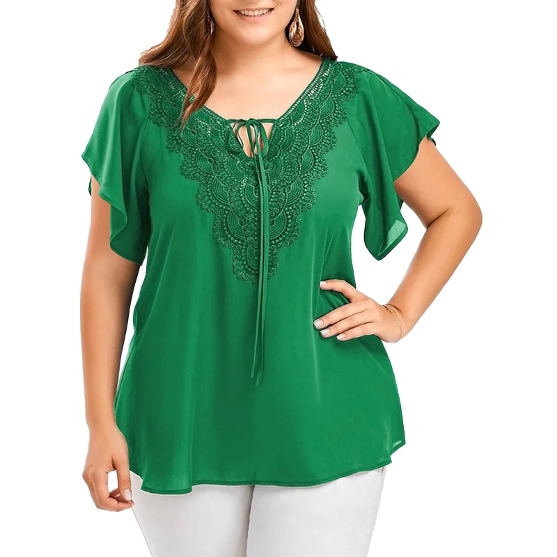 

2021 Summer Fashion Ladies Large Size Fashion Lace Top Ladies Casual Top