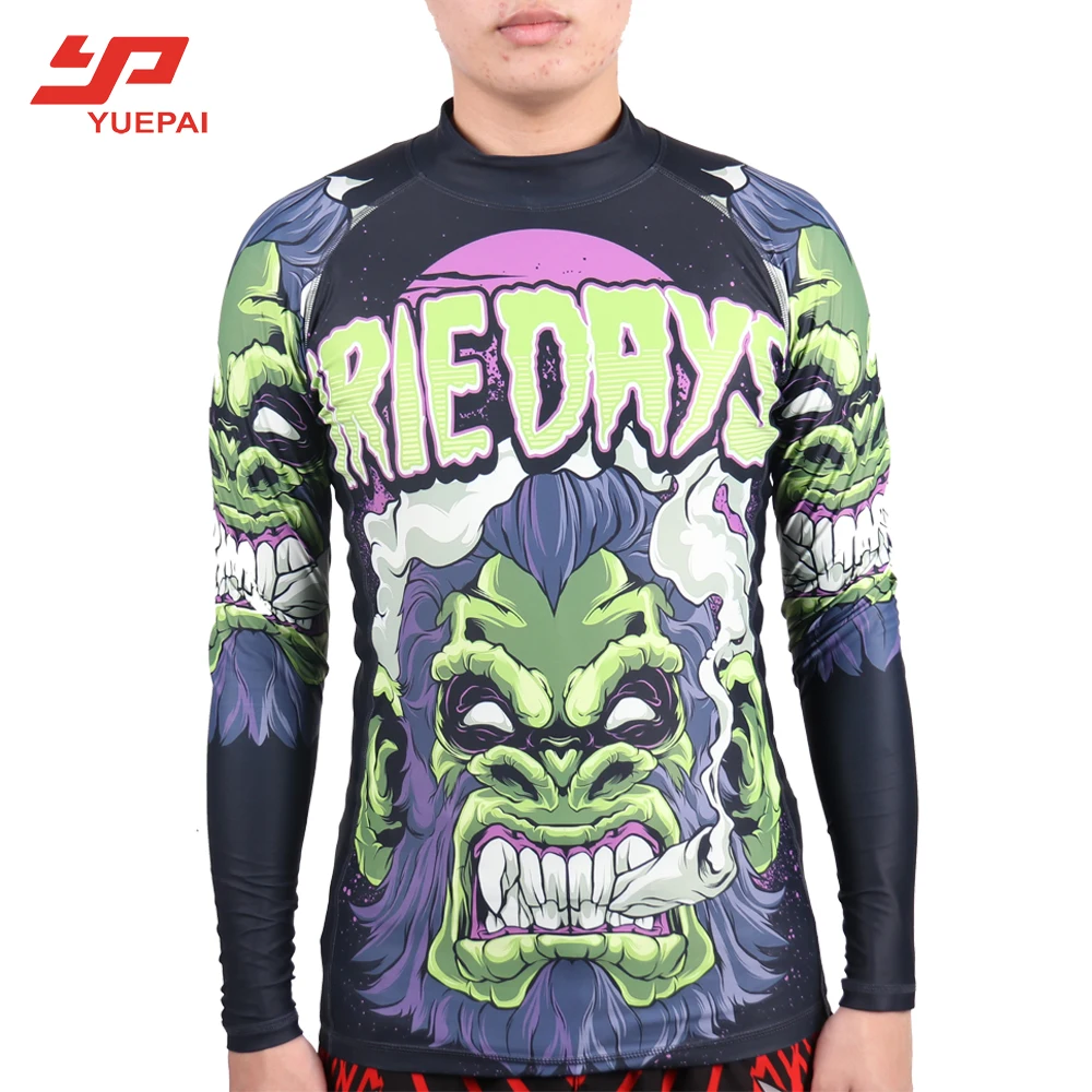 
High quality Full Sublimation Custom long sleeve compression shirt bjj rashguard Jiu Jitsu Boxing MMA Rash Guard 