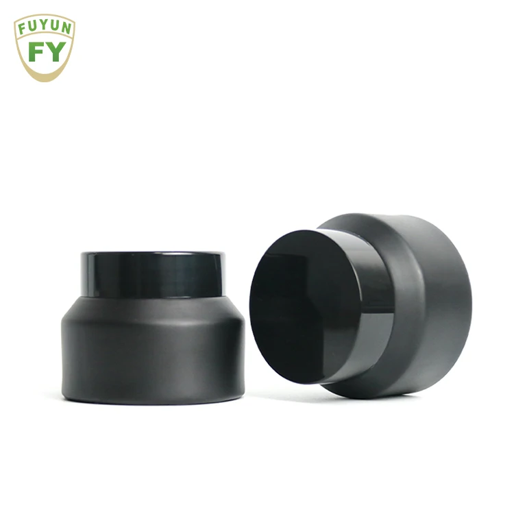 

Fuyun Manufacturer 15g/30g/50g Slope Shoulder Round Matte Screw Cosmetic Containers Cream Black Frosted Glass Cosmetic Jar