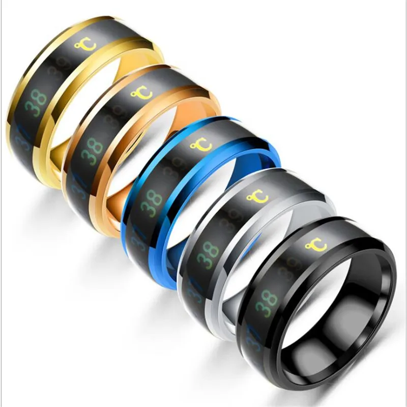 

Fashion Intelligent Temperature Measuring Ring Creative Colorful Stainless Steel Rings Romantic Valentine's Day Gift