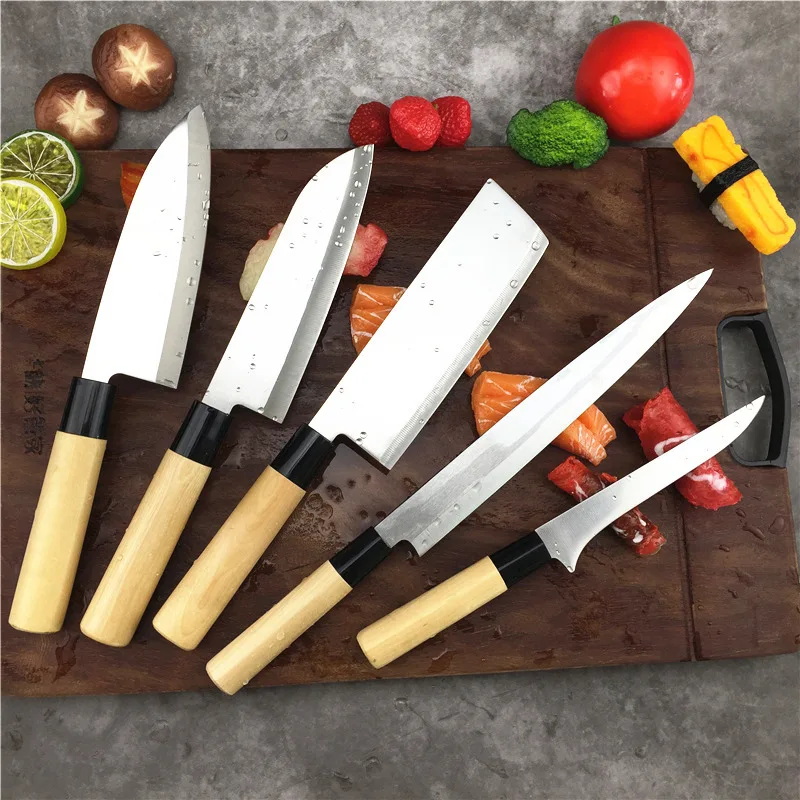 

Kitchen Knives Chef Chinese Hand Forged Stainless Steel Design Damascus Box Comfortable Wooden Handle Knife Set Professional