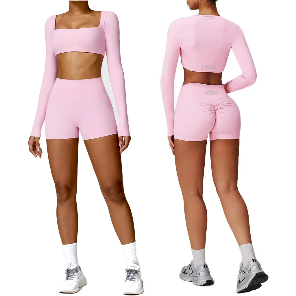 Long Sleeve Top & Scrunch Butt Shorts Gym Set