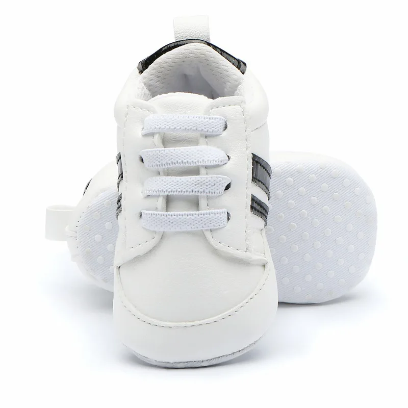

Baby Pu Leather Shoes Sports Sneakers Newborn Baby Boys Girls Stripe Pattern Shoes Infant Toddler Soft Anti-slip Shoes
