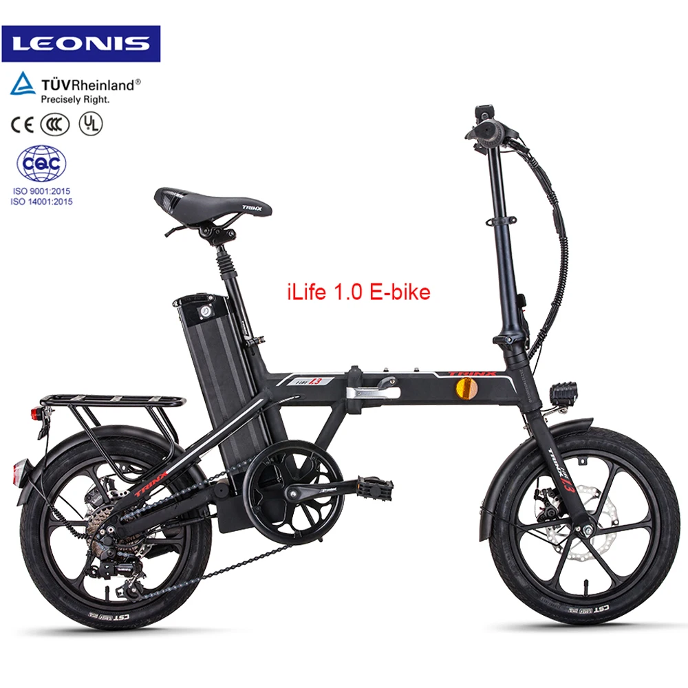 

New model 16 inch pedal assistant electric bike with removable lithium battery 48V 10Ah folding city electric bicycle, Black