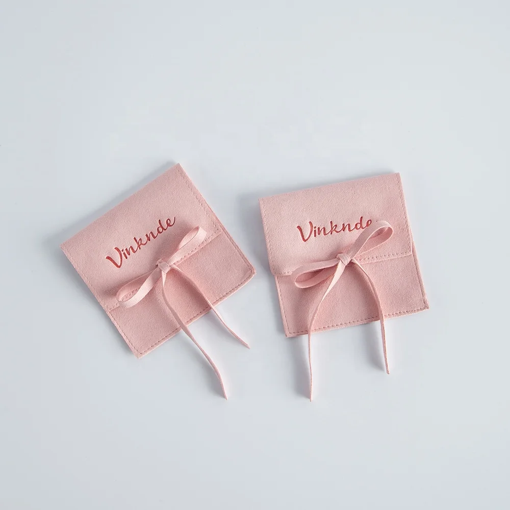 Wholesale Pink Jewelry Bag Envelope Flap Pouches With Rope for Women Earring Small Charms Package