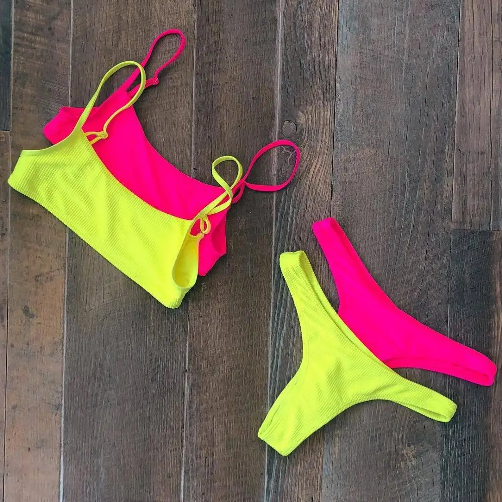 

Wholesale ribbed seamless micro bikini neon color bikini sets, Free