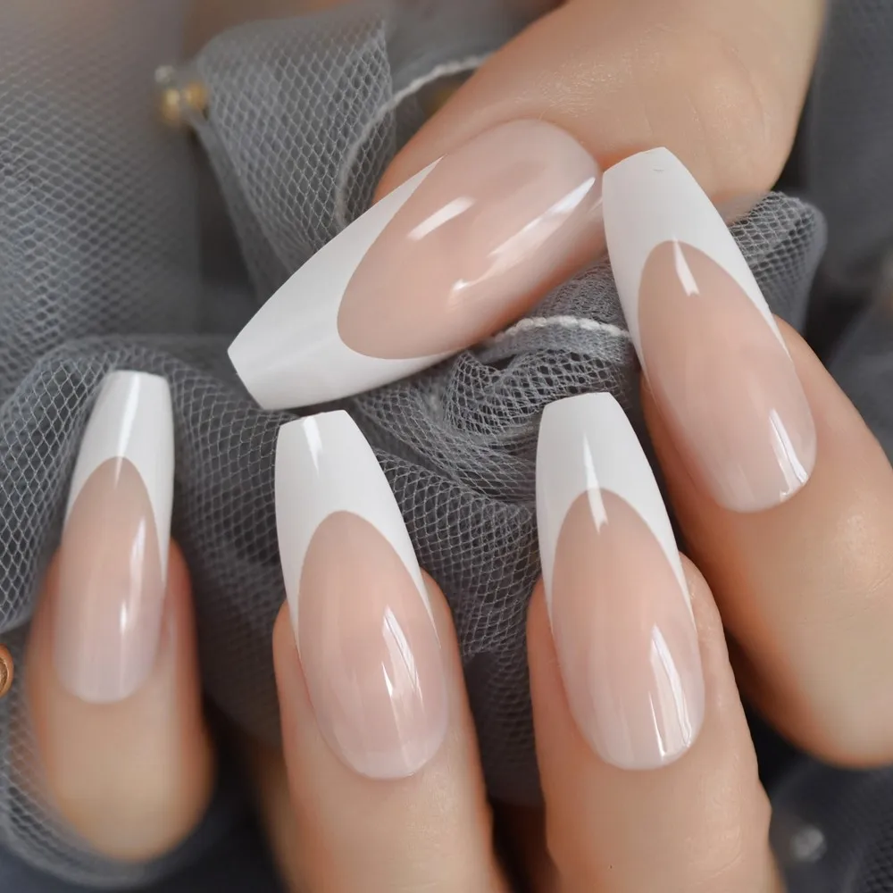 

Predesigned Fashionable Unique Design Long Artificial Acrylic Nails White Decorated Artificial Stiletto Nails