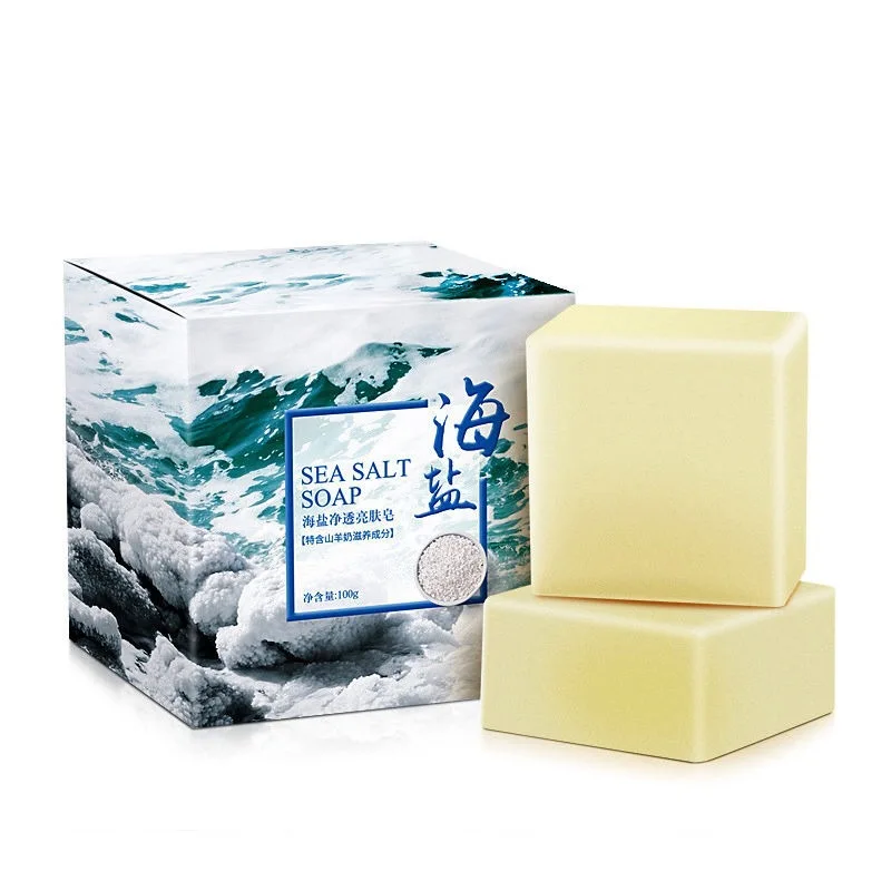 

Landora Organic Sea Salt Soap Goat Milk Essential Oil Handmade Natural Silk Face Whitening Remove Skin Acne Body Exfoliator, Milk white