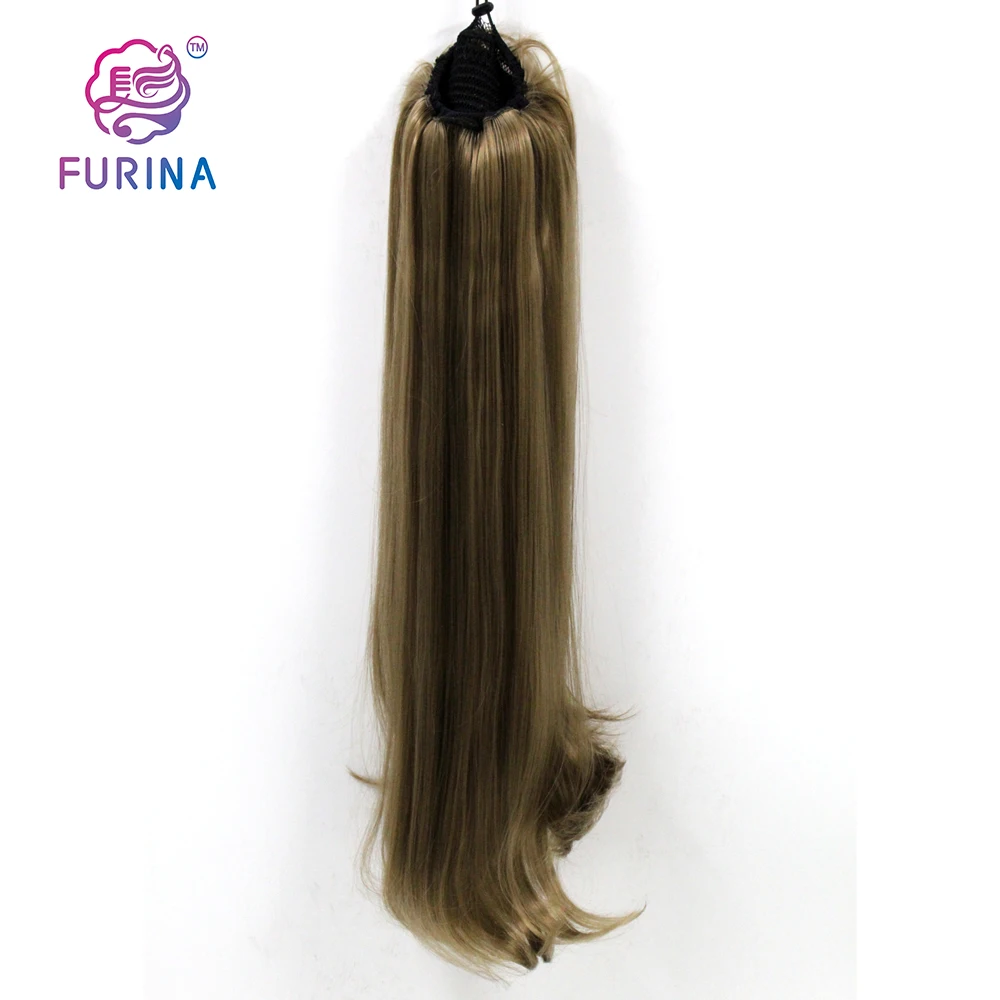 

White women cheap price 18T 26'' 195G long straight wrap around synthetic ponytail hair extension, Pure colors are available