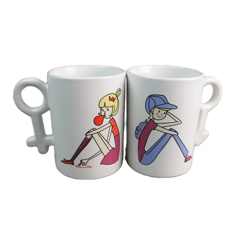 

Custom Printed Logo Porcelain Couple Coffee Mug Set, White