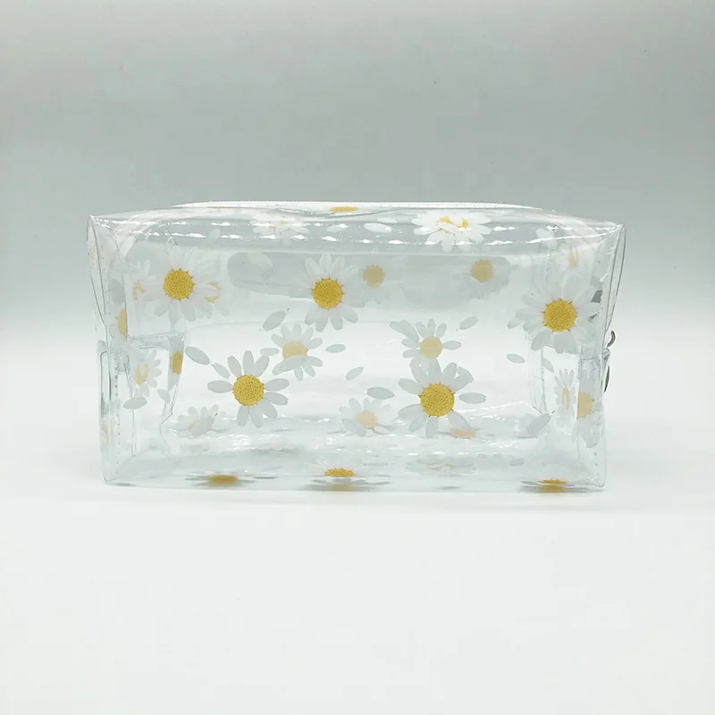 

China Supplier Promotion Clear Cheap Transparent Flower PVC Cosmetic Bag with Zipper for Beach