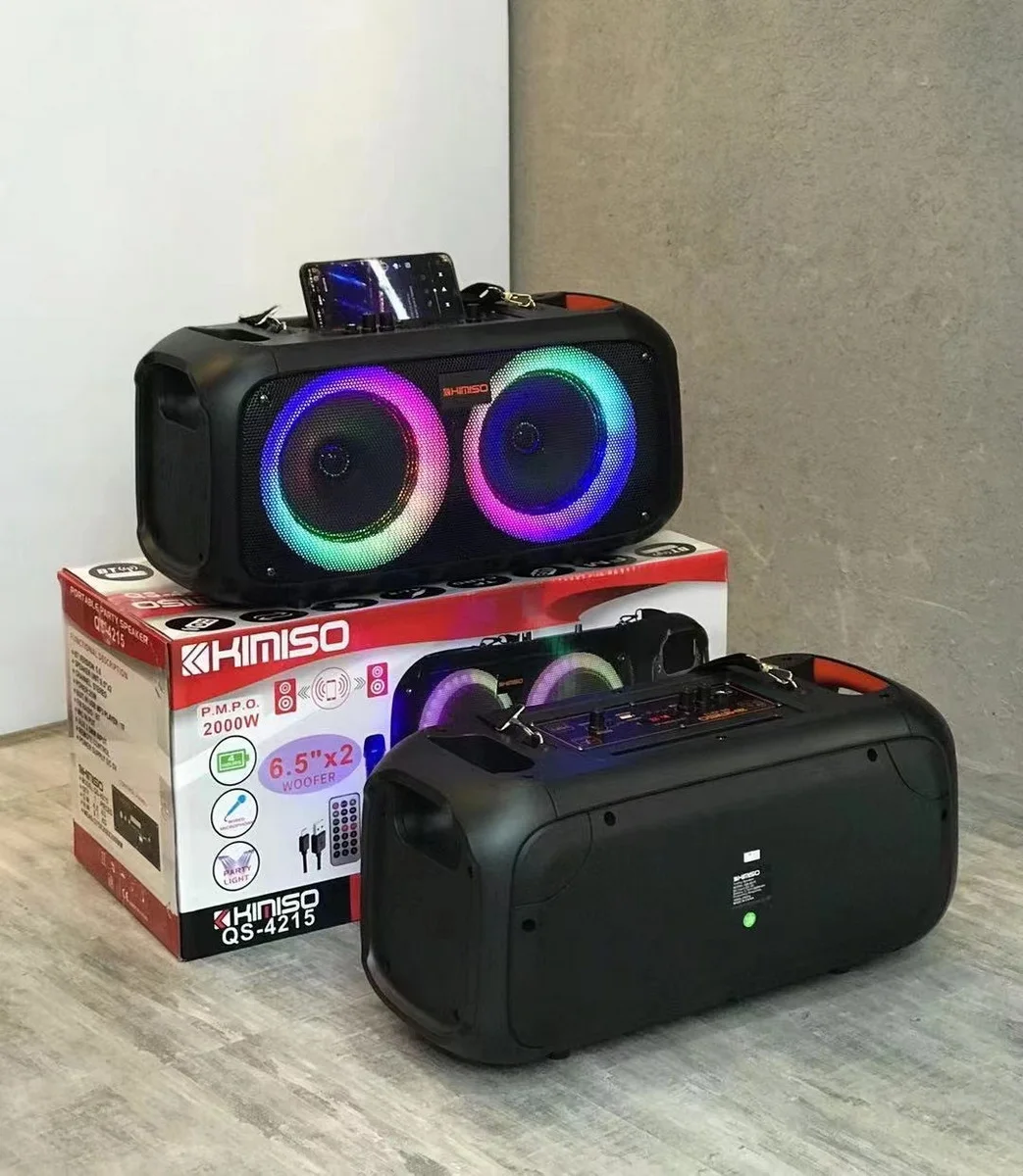

QS-4215 Kimiso Double 6.5inch speaker portable outdoor karaoke wireless speaker with USB card