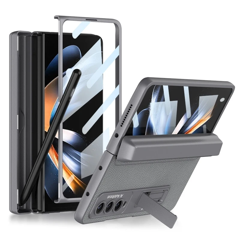 wear-resistant  gkk integrated magnetic flip plain pu mobile phone case for samsung galaxy z fold4