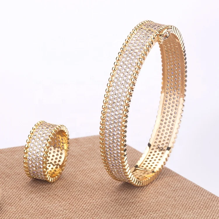 

wholesale simple style Bracelets set Eternity bangle ring ZIRCON plated 18K gold jewelry for bangle and ring set