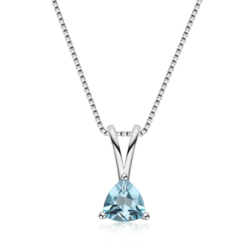 

1.5ct Trillion Cut 925 Sterling Sliver Pendant Necklaces Women Natural Topaz Gem Stone Necklaces Ladies 45cm Chain Jewelry