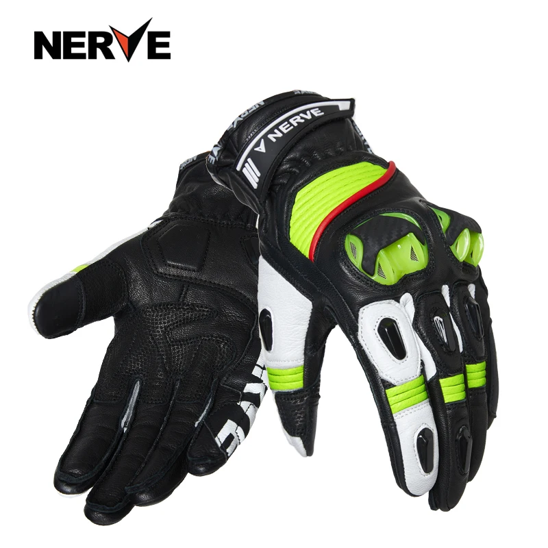 

NERVE Unisex Stylish Cool Black Red Yellow Winter Leather Full Finger Motorcycle Racing Gloves Men Women/ Motocross Accessories, Black/ green/ red